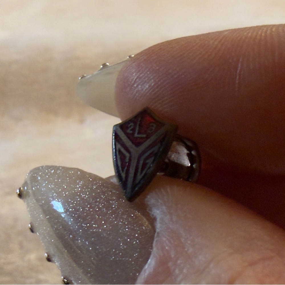 Small Vintage 1928 Red Enamel Shield School Pin Twist Back
